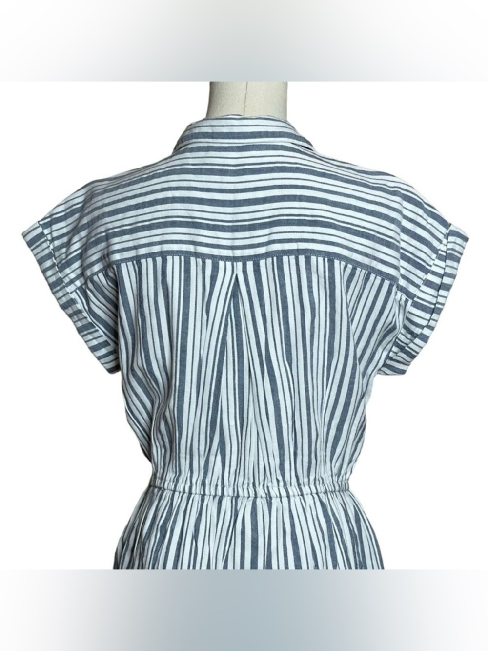 Japna Striped 100% Cotton NEW Button Up Mini Shirt Dress Pockets Collared Size S - Picture 6 of 9